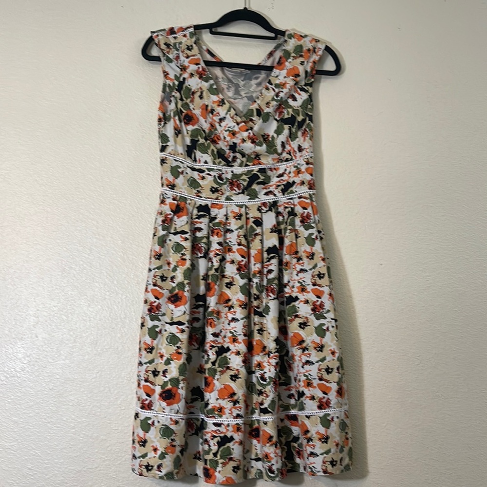 eShaki Rose Print Retro Rockabilly pinup dress L/12 EUC
